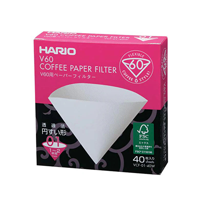 Hario V60 Paper Filters Filters (40 Pack)- White